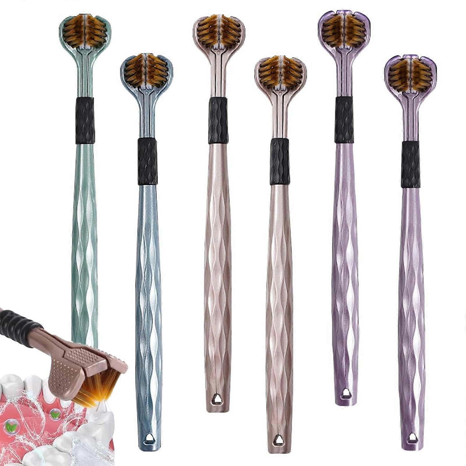 ThreeHead Toothbrush, 3Sided Toothbrush, Soft Bristles, Travel Set (Colour Random)