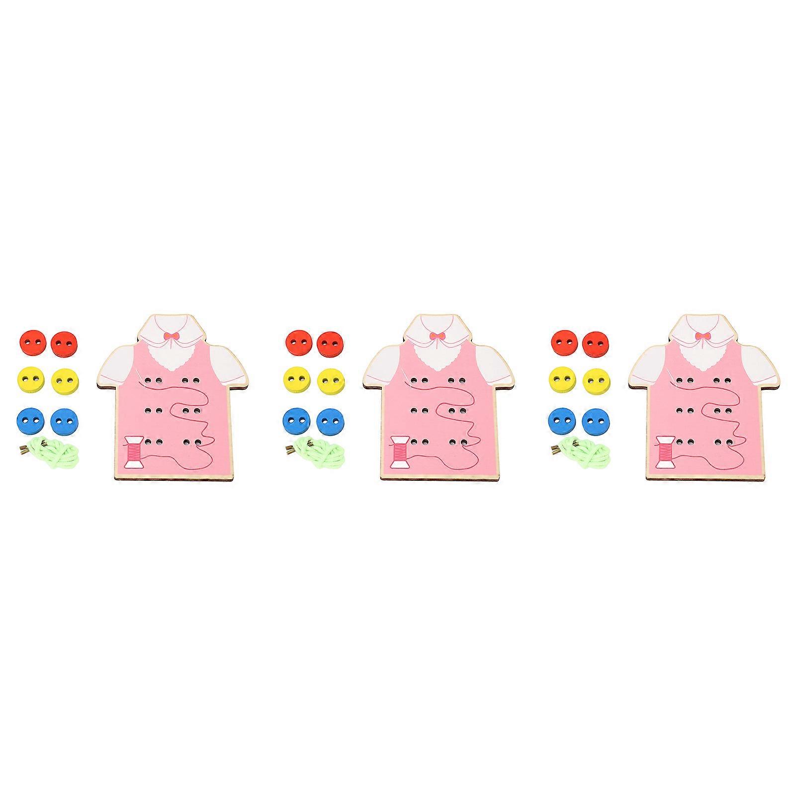 3pcs Clothes Lacing Toys Wooden Motor Skill Threading Game For Preschool Early Development Educational Toy