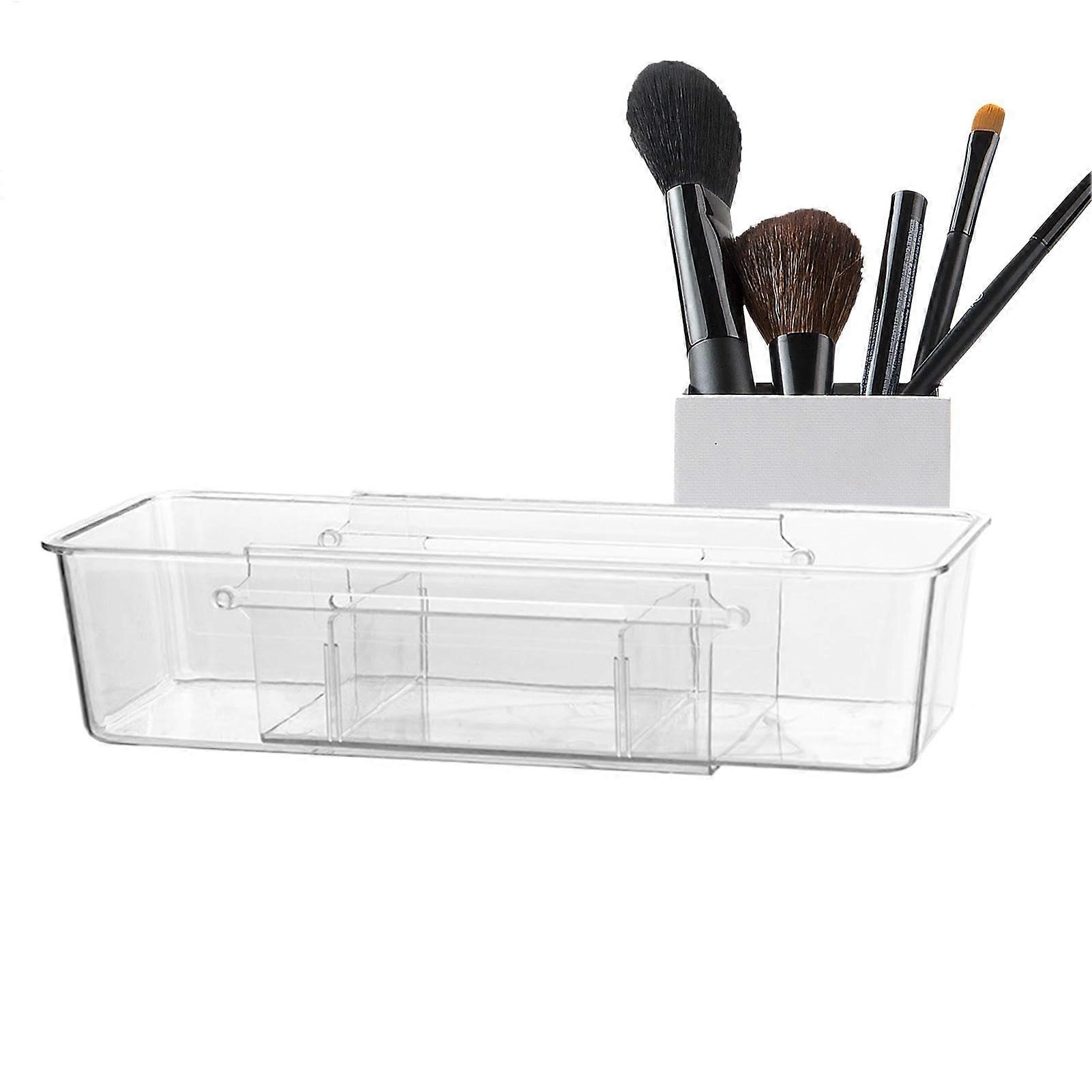 Vanity drawer organizer, desk drawer tray  Clear, retractable pullout home organizers  Lid for household containers, home storage