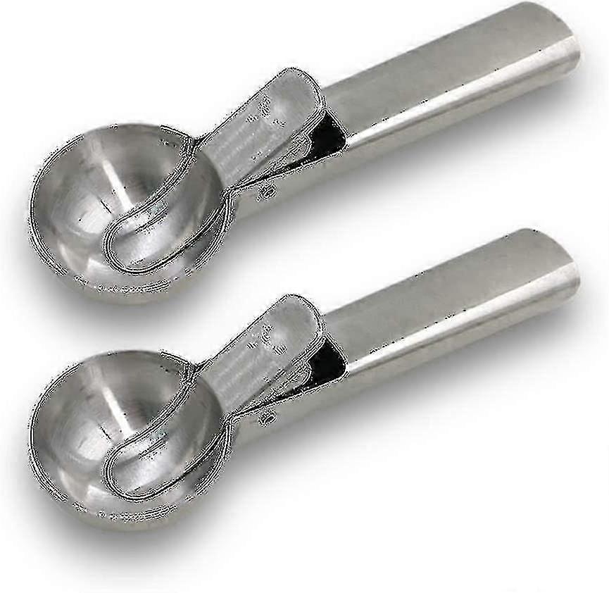 Solid Stainless Steel Ice Cream Scoop, 2 Packs Of Stainless Steel Ice Cream Spoon With Easy Trigger, Dipper For Fruits, Water Melon Scoop 0619