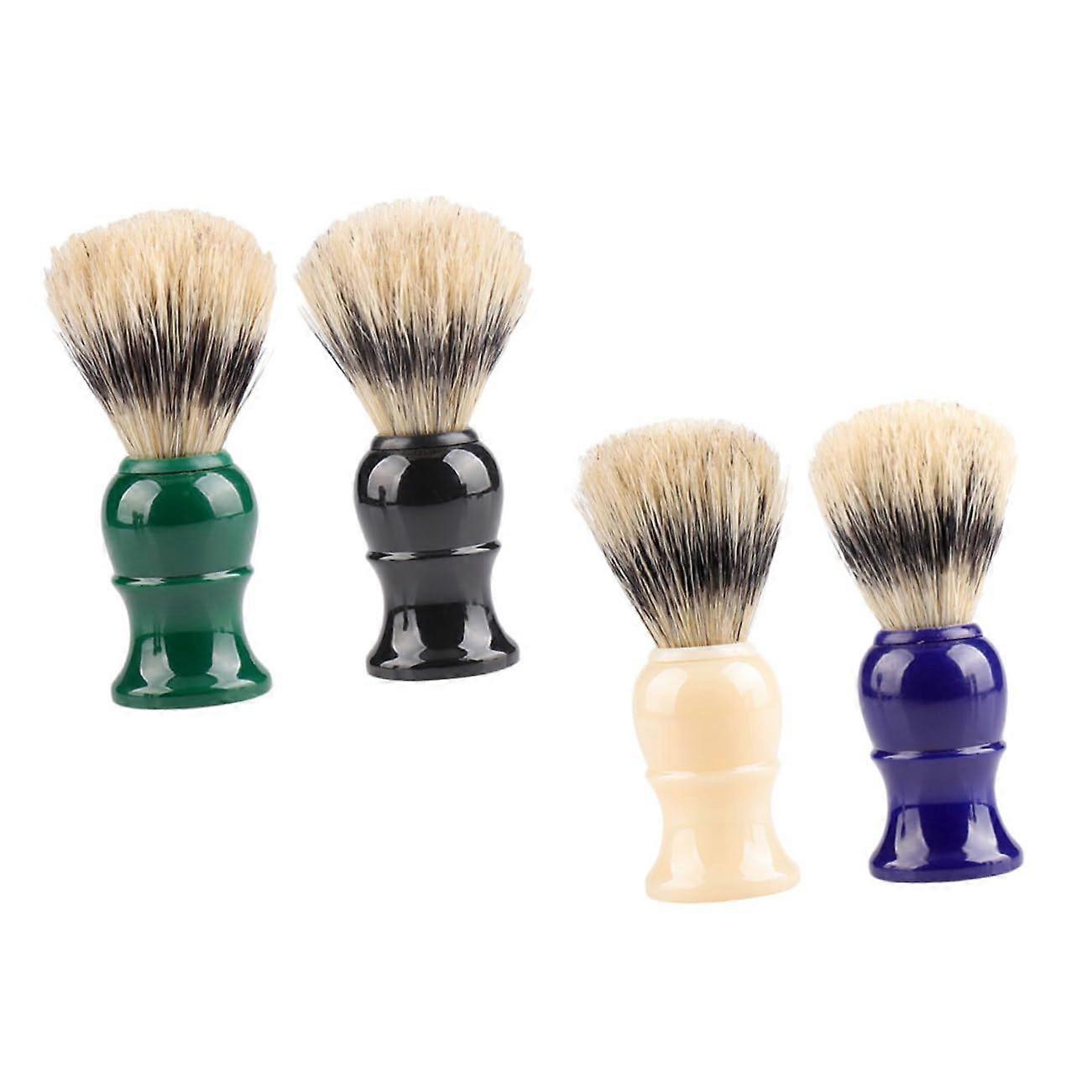 Shaving brush set for beard, plastic handle, soft bristles, compact and portable for men, 4 pieces.