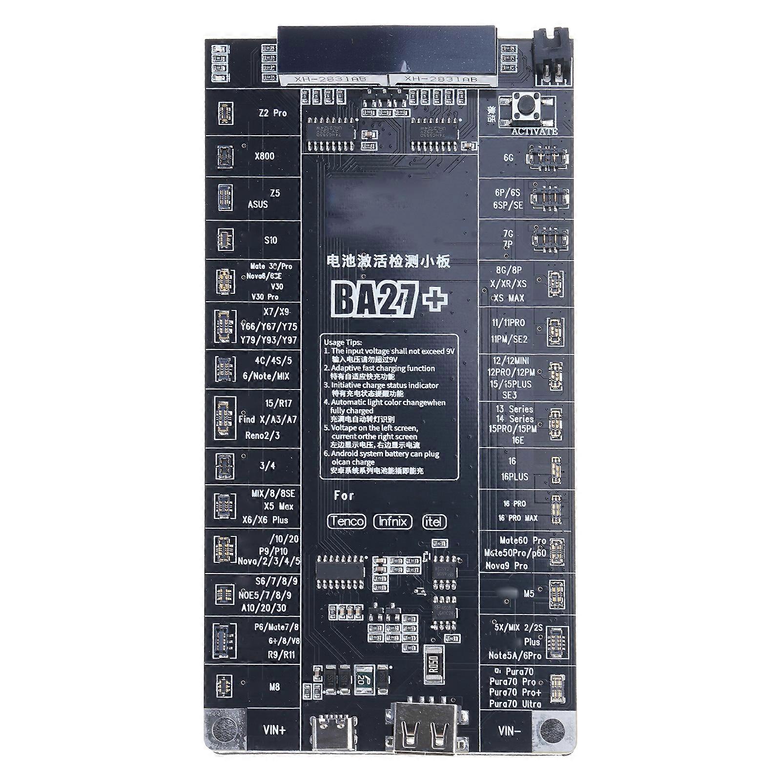 Professional Battery Activation Charging Board Detection Panel Accessories for Smartphone Power Maintenance, LED Display Multicolor