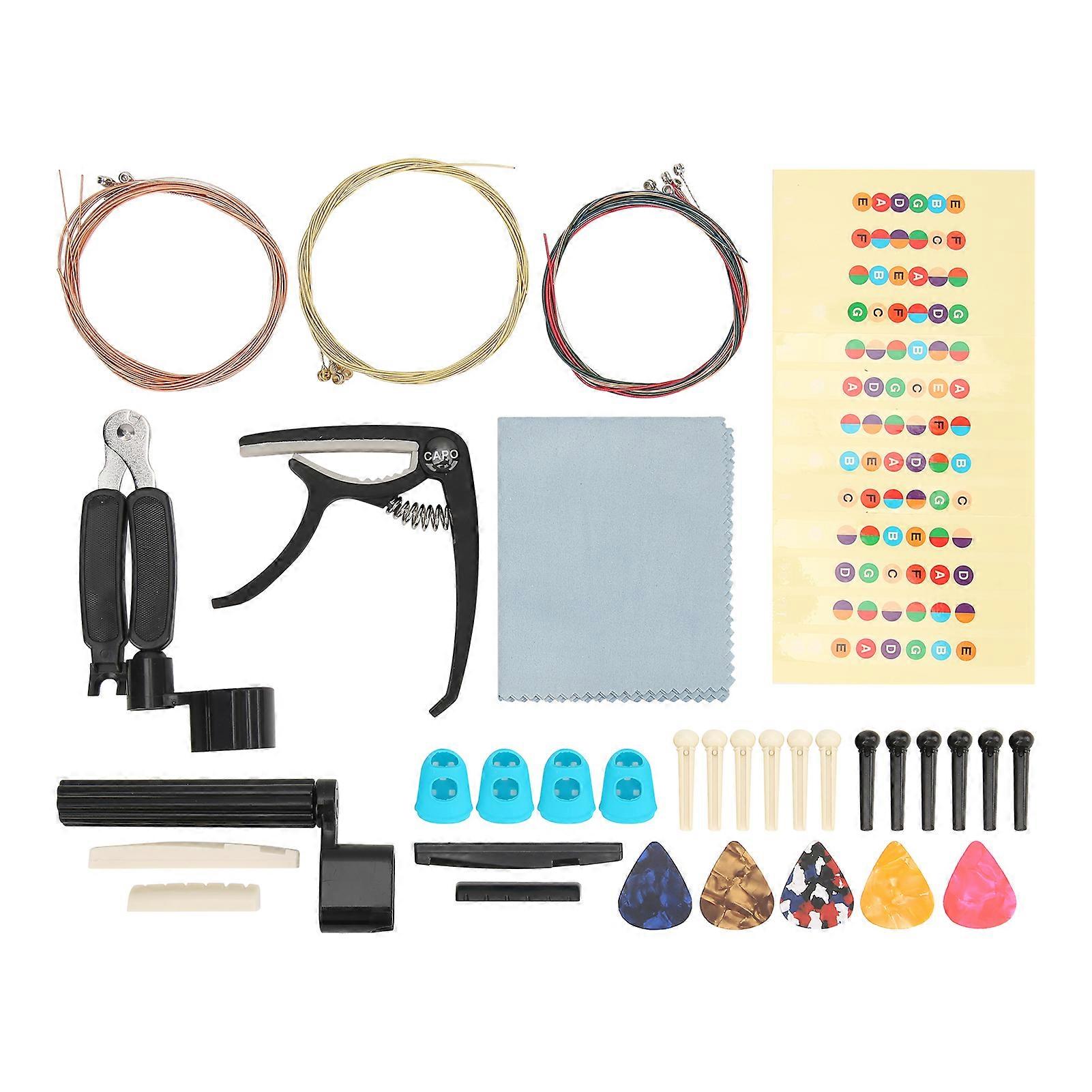 Guitar Accessories Kit ABS Useful Tools with Capo Picks Strings Sets Finger Cots Guitar Pegs