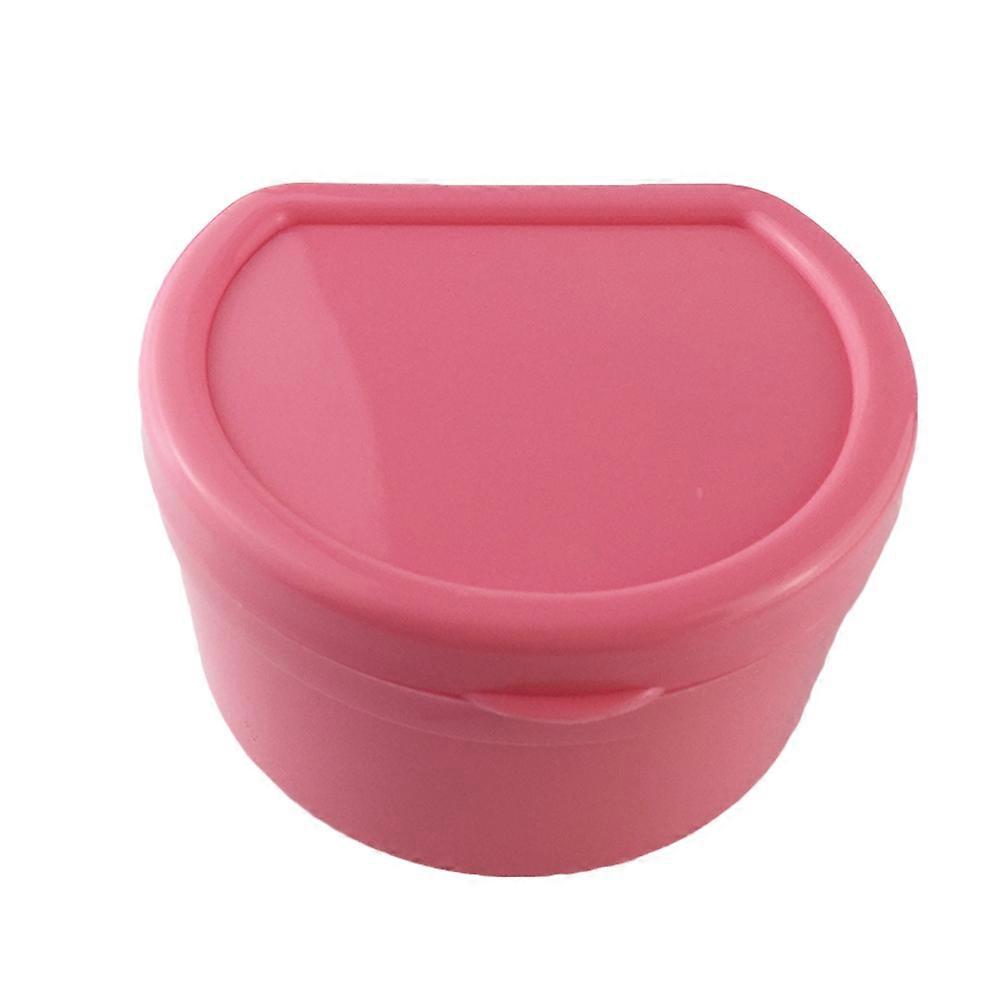 Tooth Storage Box Plastic False Bath Box for Orthodontic Mouth Guard Denture Storage Pink 9.2cm x 8.5cm x 5.7cm 1Pcs