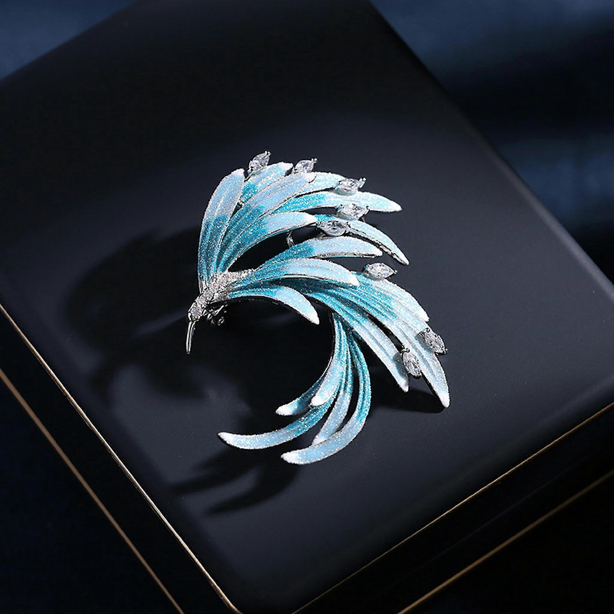 Retrostyle Phoenix Qipao Dress Pin Gradient Feather Brooch Silver Blue SilverBlue