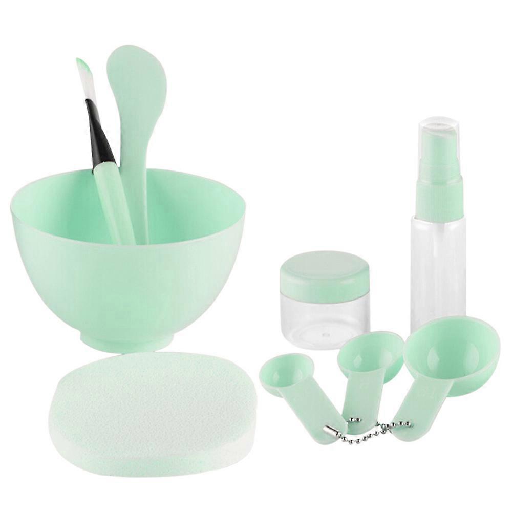 9pcs DIY Facial Mask Set with Mixing Bowl Spatula Brush Spray Bottle Puff Soaking Container and Gauges Green