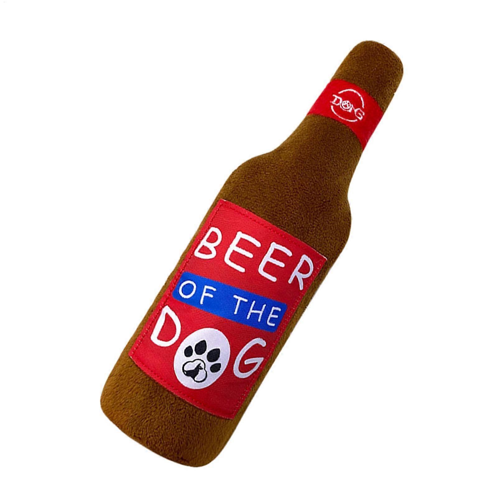Plush Squeaky Dog Toys Beer Bottle Chew Toy 11.02 Inches Soft Stuffed Teething Squeaker for Small Medium Large Dogs