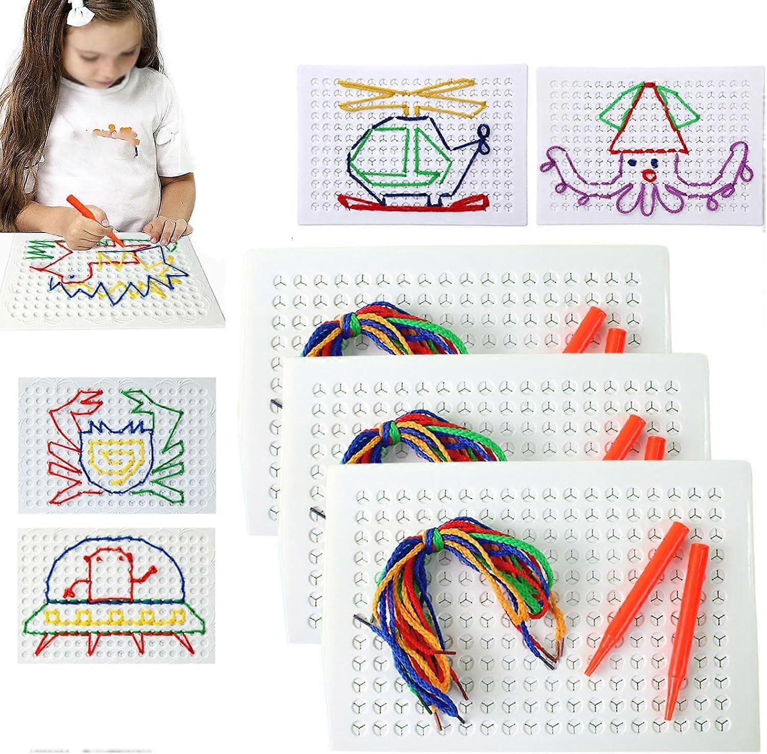 Sewing Board for Kids, DIY Thread Art Kit with Colorful Ropes, Ideal for Knitting and Drawing, 3-Piece Set