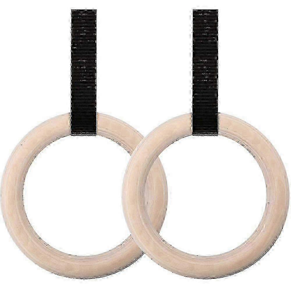 2X anelli da ginnastica in legno con cinghie in nylon regolabili 3cm-buono