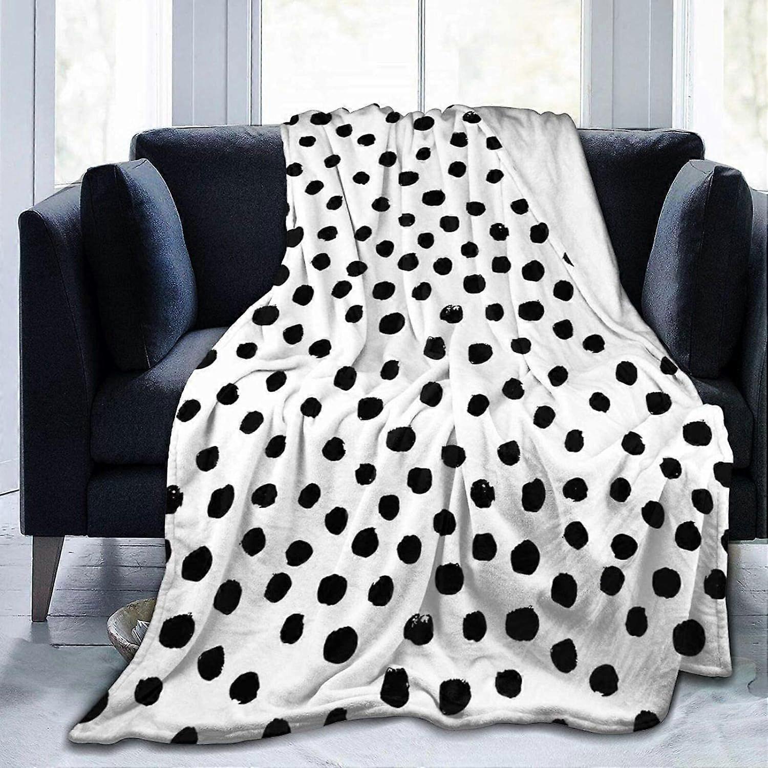 Classic Black and White Polka Dot Blanket,Spots Polka Dots Dotted Dalmation Print Full Blanket,Super Soft Lightweighted Microfiber Fuzzy Flannel Blank