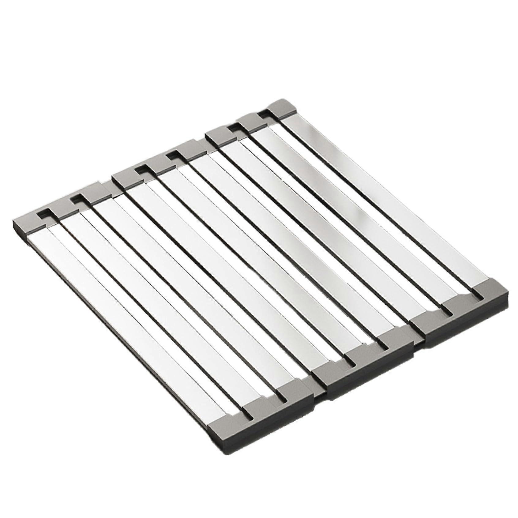 Roll-Up Dish Drying Rack, Foldable Stainless Steel Over Sink Drain Tray for Dishes, Fruits, and Vegetables