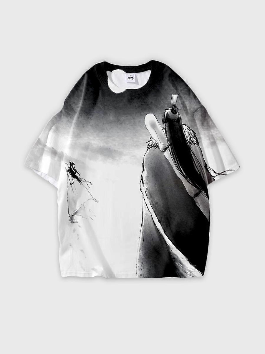 T-shirt round neck Character Pattern loose short sleeve Q41