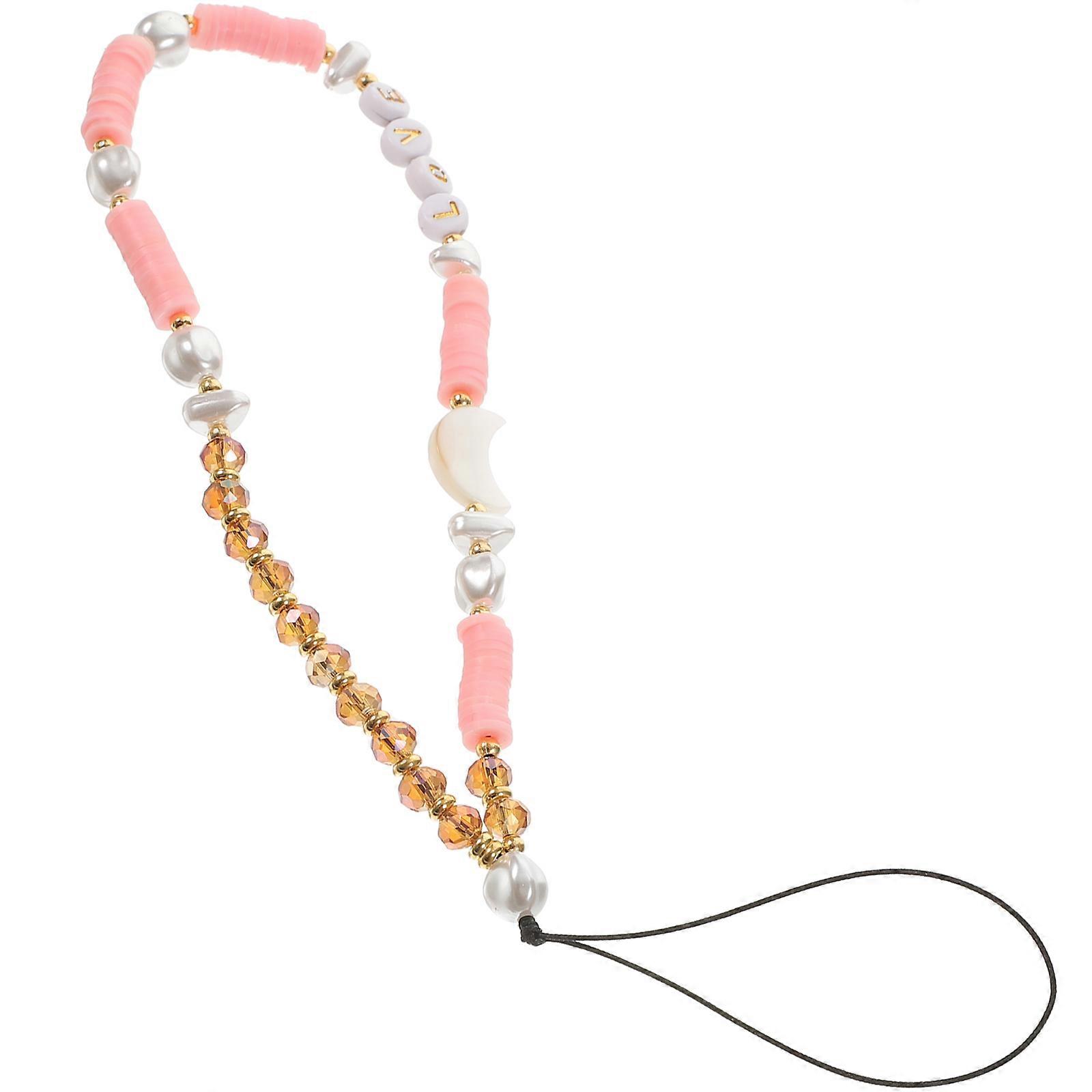 Cute Phone Charm Strap with Beaded Lanyard and Moon Star Design for Mobile Phone Outdoor Use Lightweight Pink