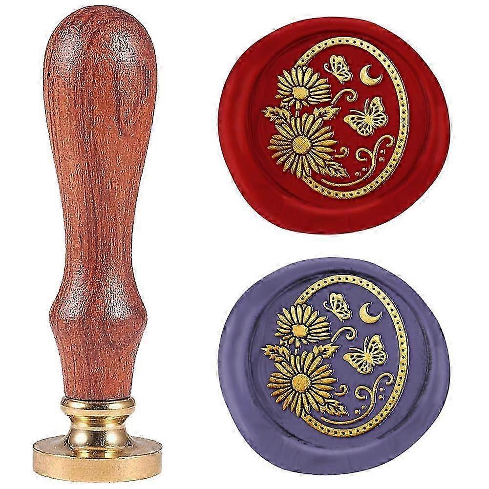 1 "ديزي فراشة الشمع ختم ختم الرجعية ختم الرجعية ختم النحاس القابل للإزالة ختم الرأس النحاسي مع مقبض خشبي ختم الشمع لمغلف بطاقة المعايدة Weddi