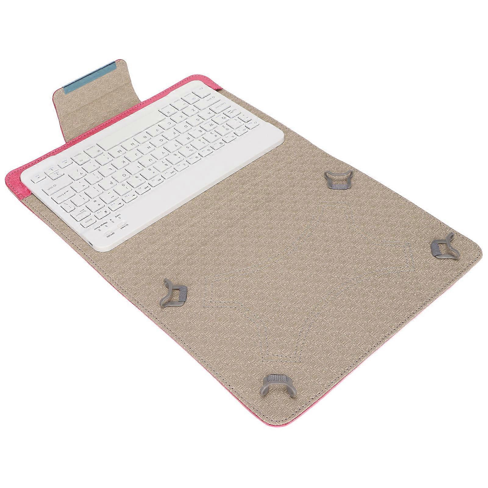 Wireless Keyboard with Leather Case 10in Portable BT Waterproof Keyboard with Rose Red Leather Case Bracket