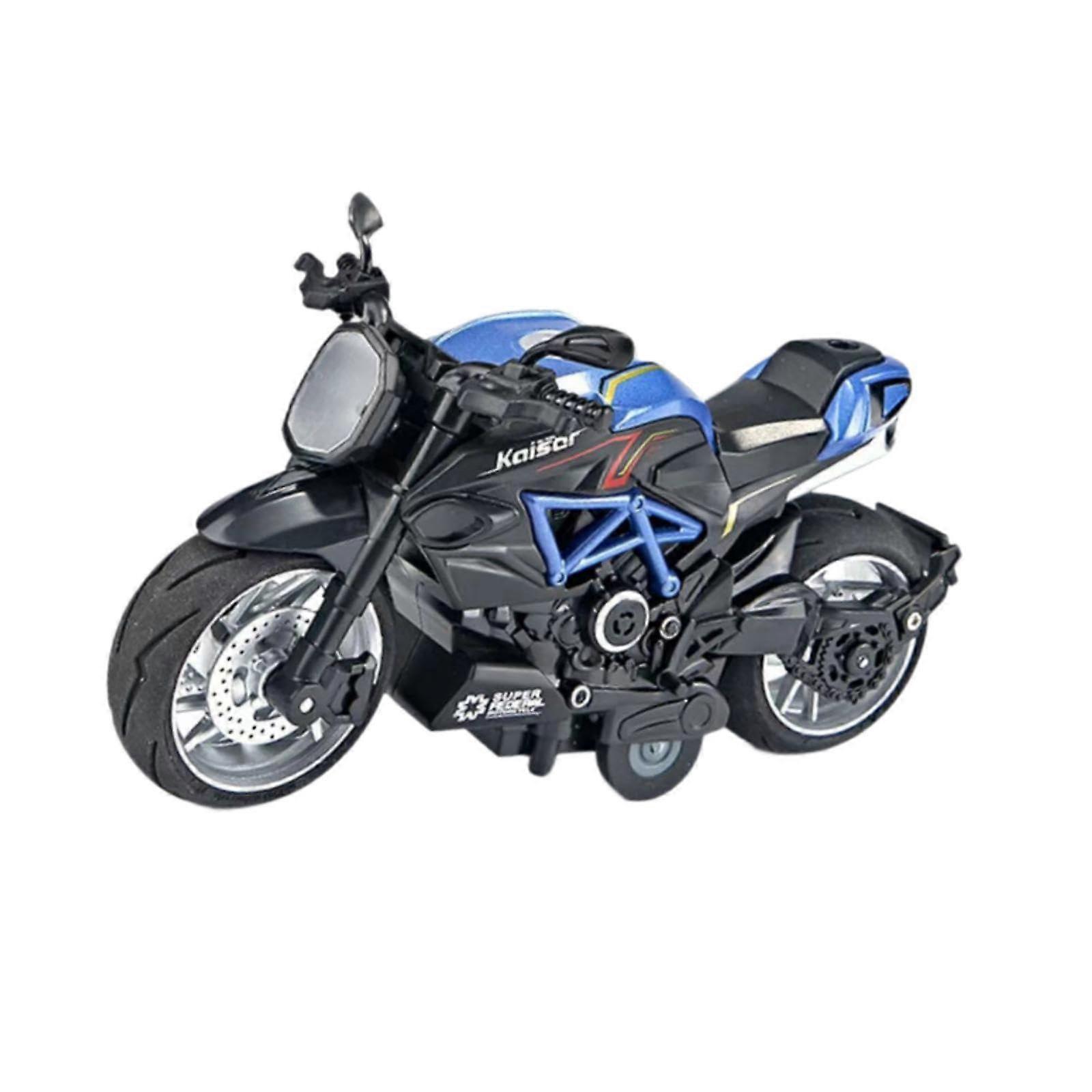 Motorcycle Model Alloy with Sound and Light Decoration Pullback Motorcycle Toy Simulation for Sons Kids Teens Blue