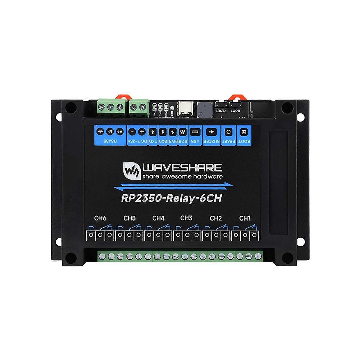 RP2350 Industrial 6-CH Relay Module on-Board RS485 Interface Isolation Protection