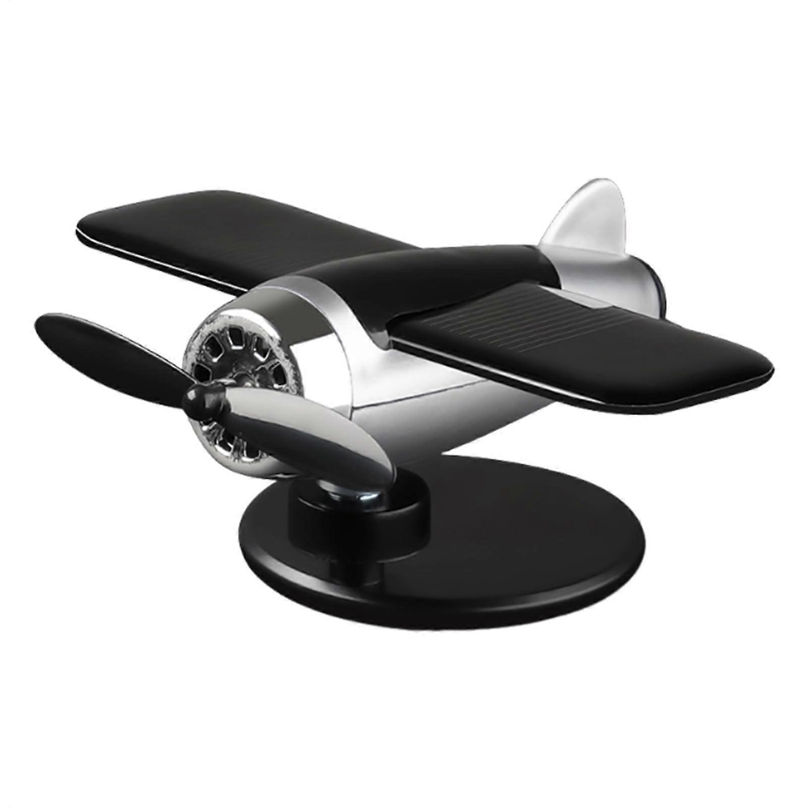 Solar-Powered Airplane Model | Rotating Dashboard Figure for Home & Office Decor, Silver Indoor Decoration