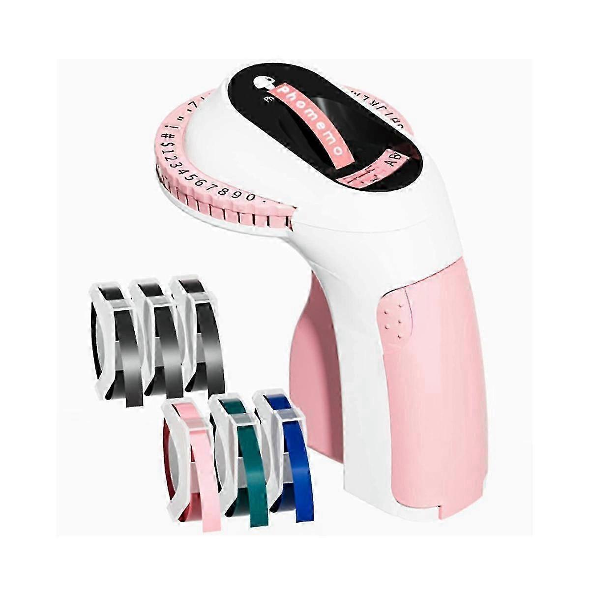 Enhanced E975 3D Portable Handheld Home Label Maker with Embossed Press Feature & 6 Rolls of Plastic Embossing Color Printer Tape
