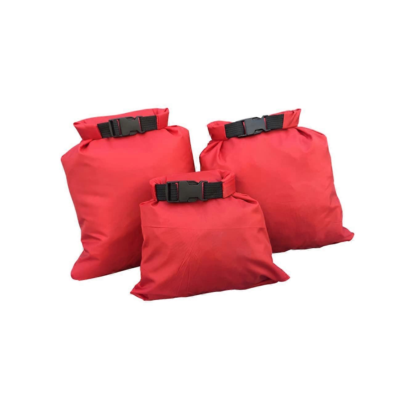 Dry Bag 3-Piece Set For Camping Boating Kayaking Rafting Red Watertight With Top Closure Lightweight
