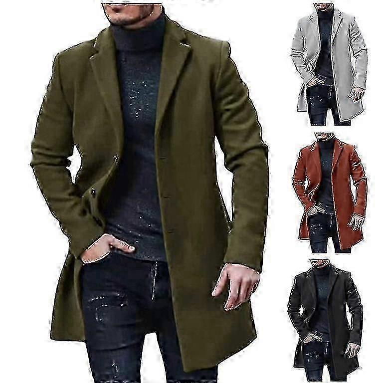 Wool Solid Color Woolen Cloth Button Business Men's Overcoat Jacket