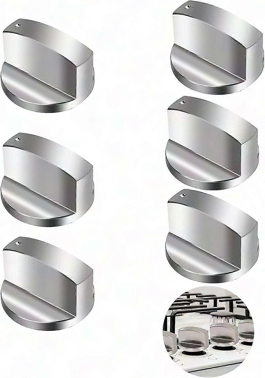 Universal 6mm Metal Gas Stove Knobs - Silver Control Knobs for Oven & Stove (6 Pack)