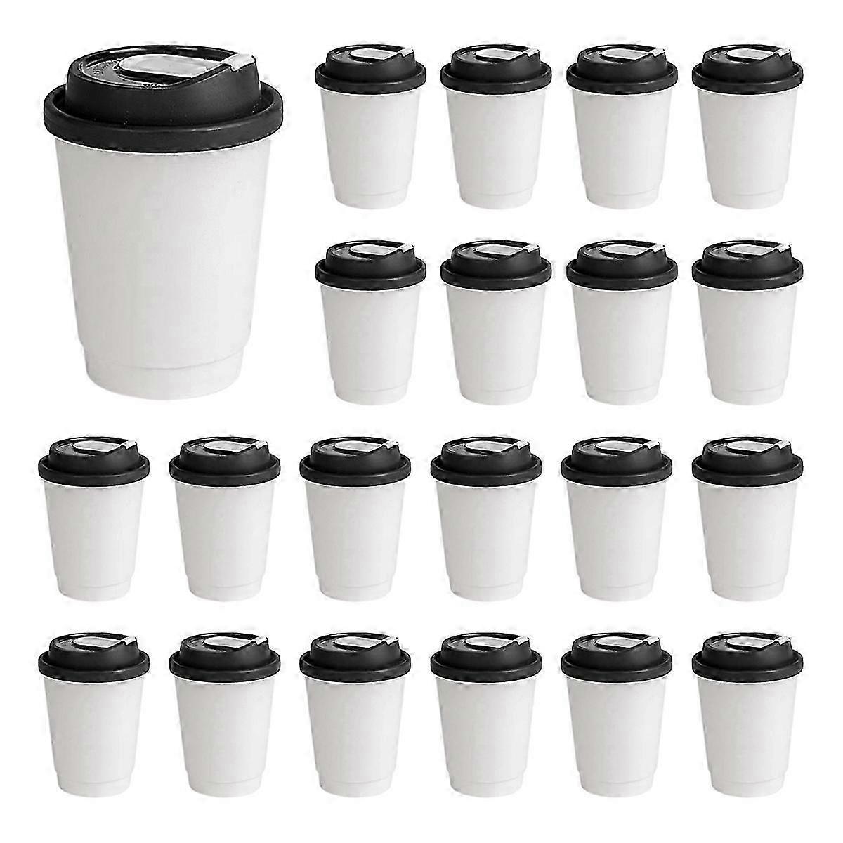 Double-Layer Disposable Coffee Cups with Lids, Insulated Paper Cups