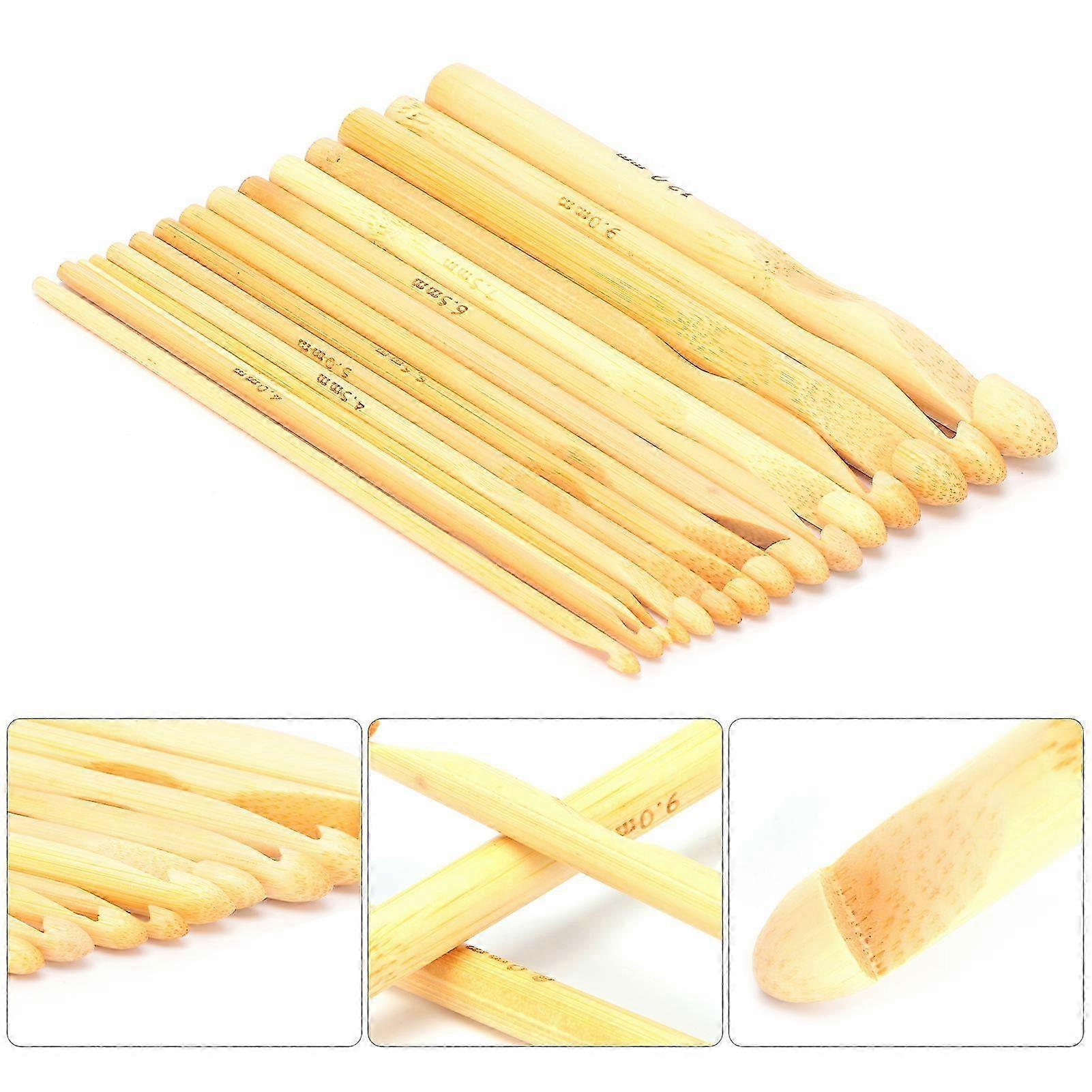 16pcs Bamboo Crochet Hooks Knitting Needle Weaving Tools Accessory for Beginner 2025
