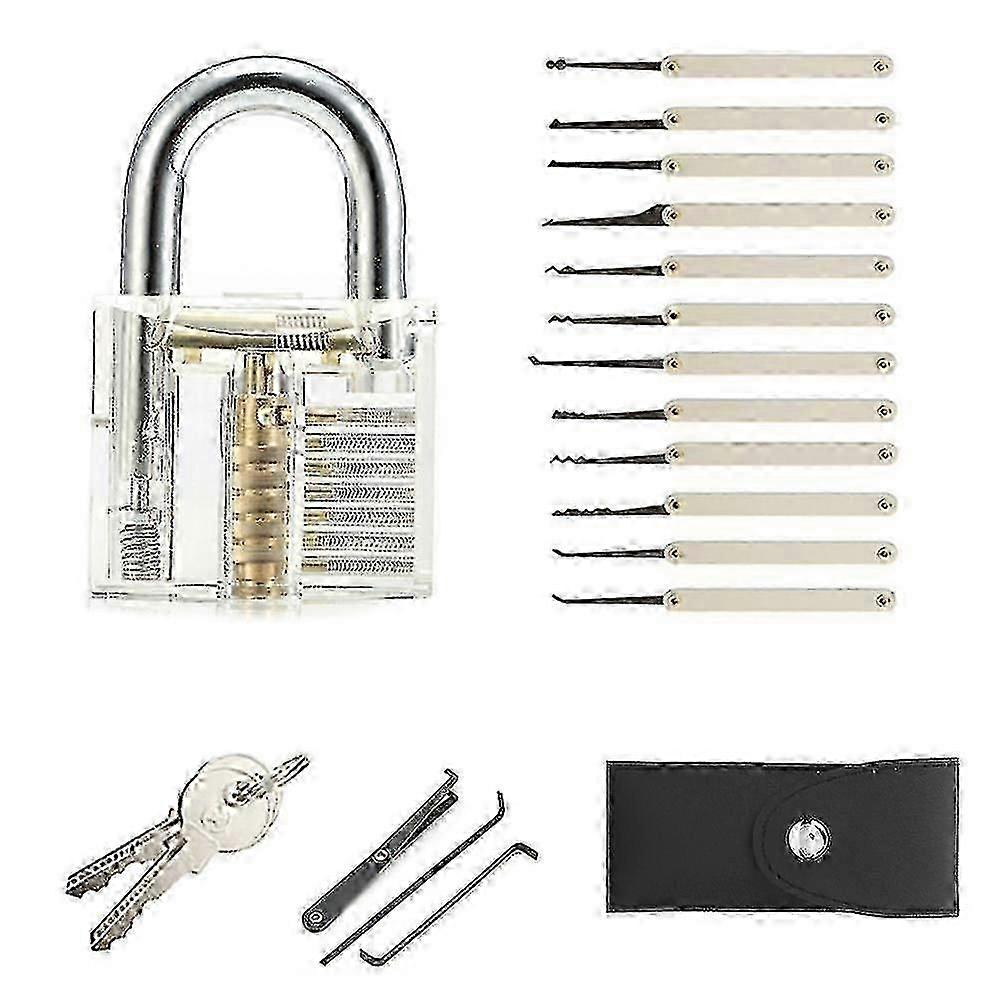 15 件开锁器套装钥匙提取器锁匠用品手柄工具带透明锁