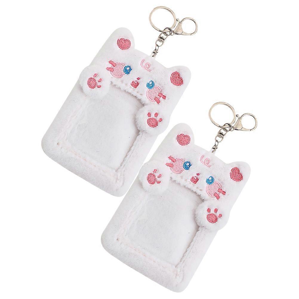 White Plush Postcard Holder Cartoon Cat Card Sleeve for Daily Use 6Pcs