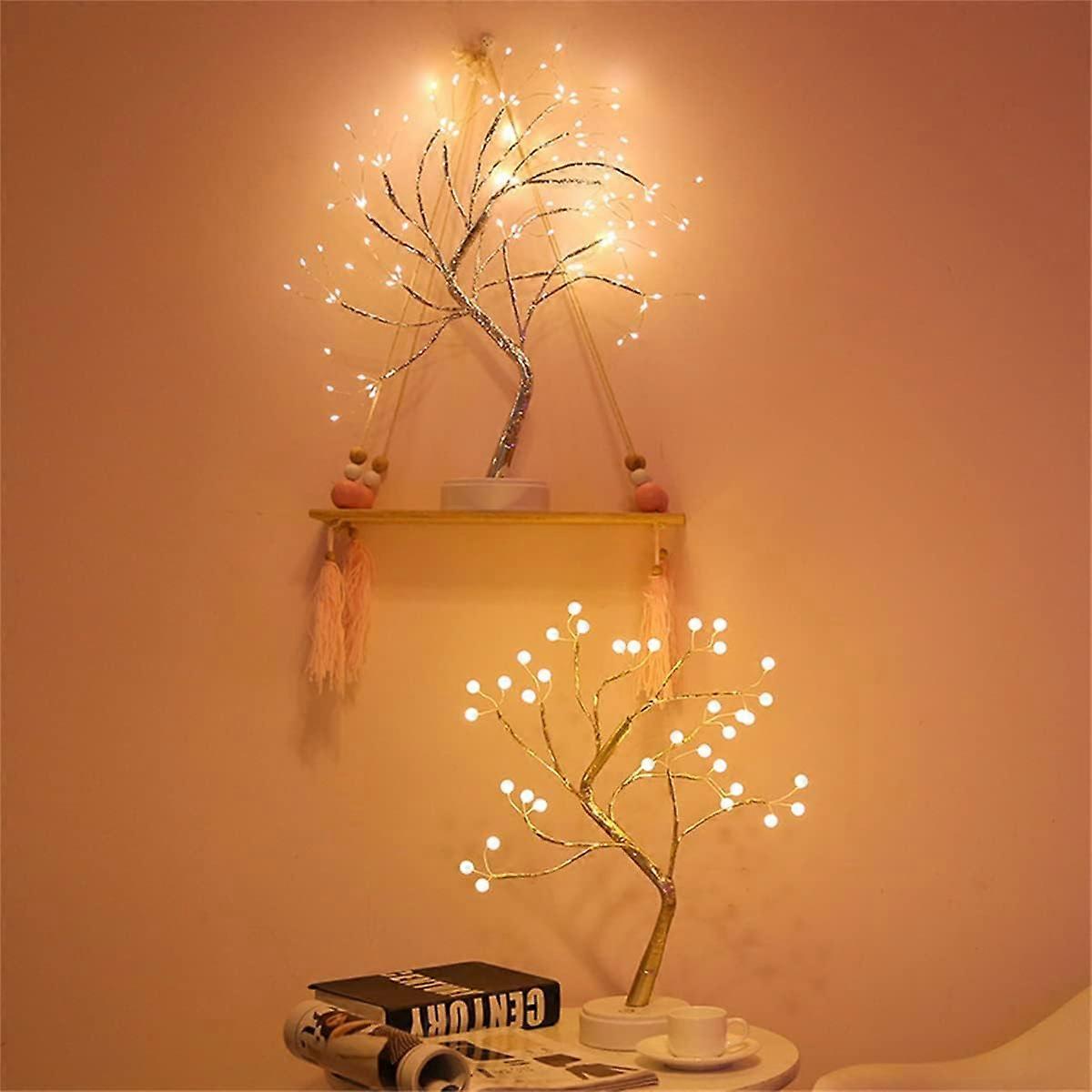 Tabletop Bonsai Tree Light 108 LED Copper Wire Lights Battery USB Powered Adjustable Branches Pink Desk Lamp