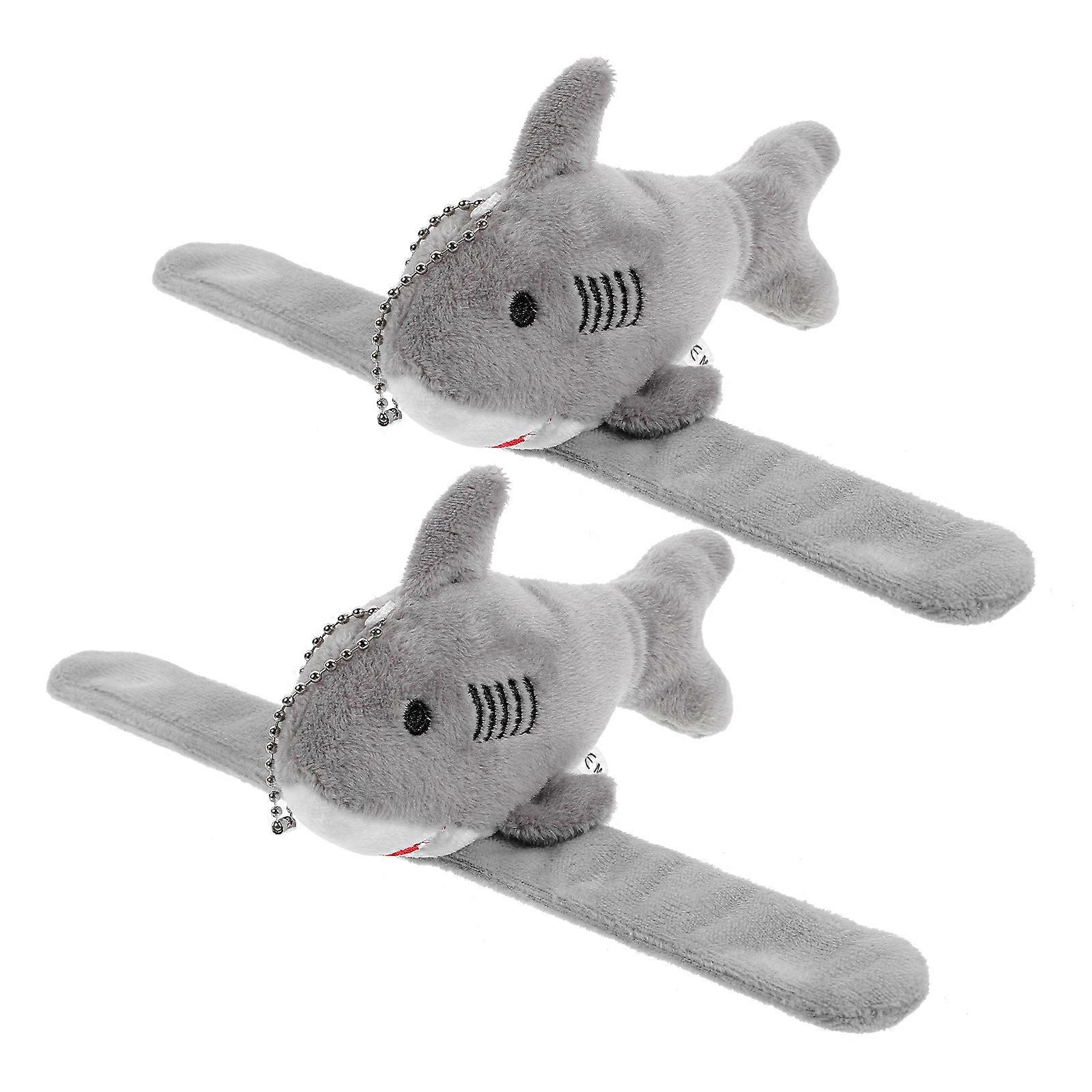 Plush Snap Bracelet Shark Shape Toy Wristband Grey Stuffed Cotton Material Attracts Attention 2Pcs