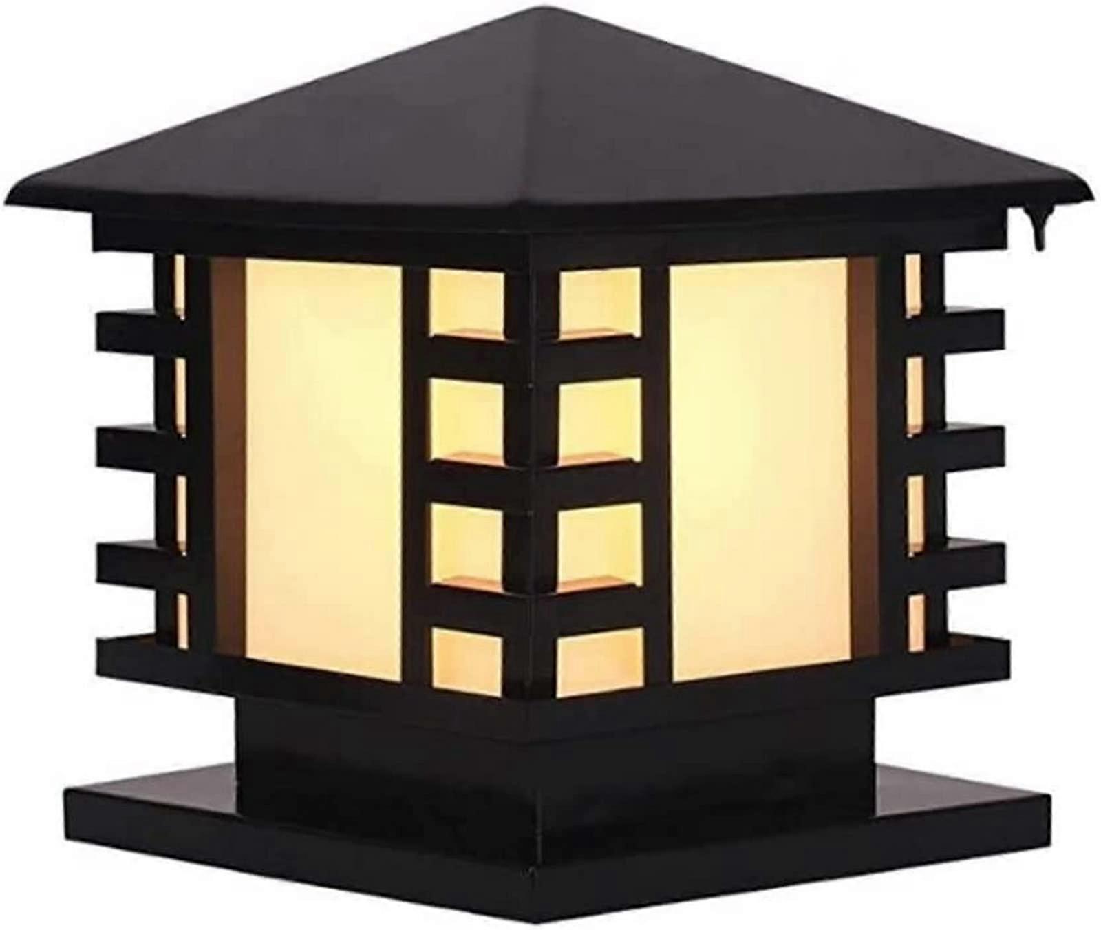 Garden Post Light Vintage Square Column Lamp 20x17x27cm Waterproof Pillar Light Glass Fence Pedestal Lantern Outdoor Landscape Pathway