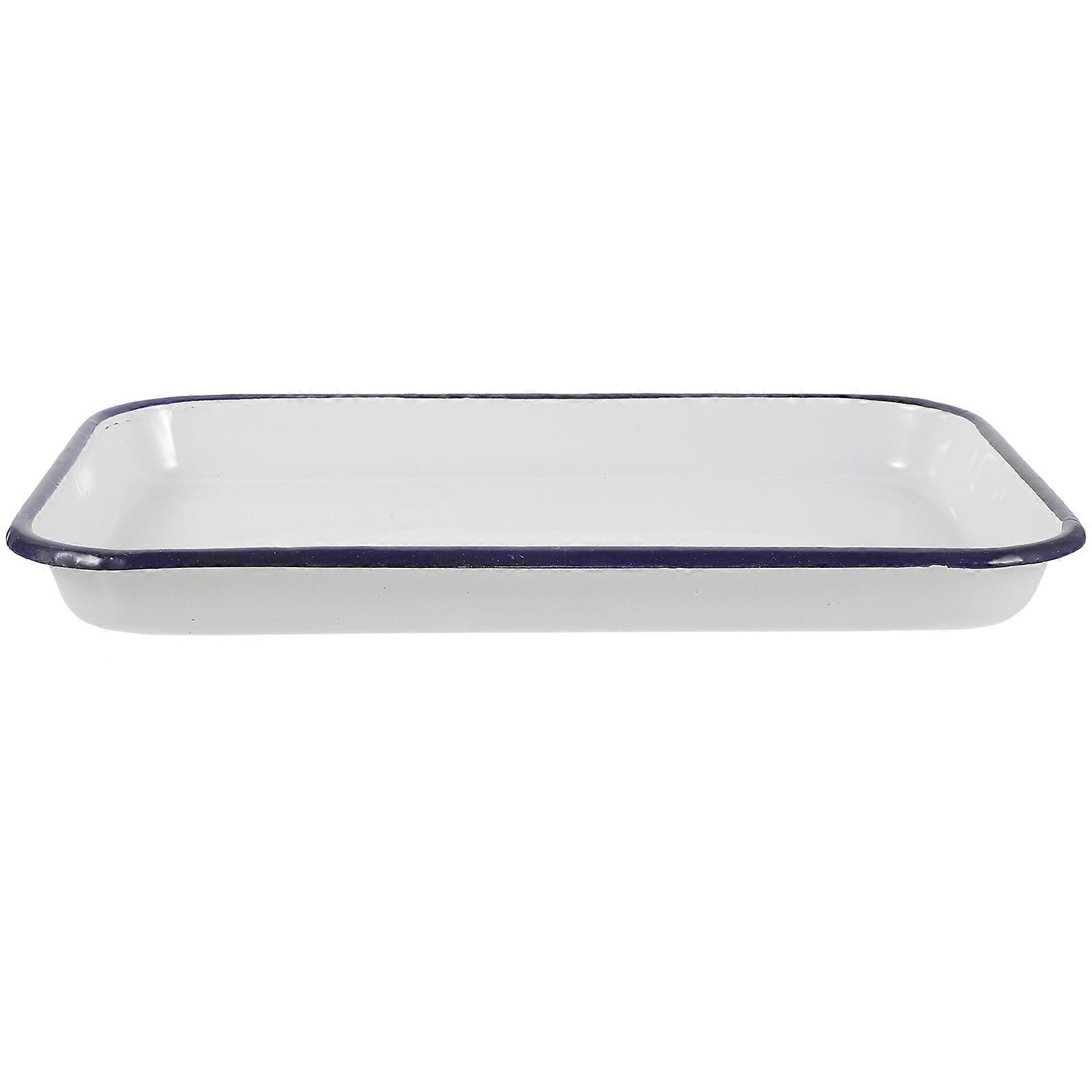 Household Enamel Baking Pan 2Pcs Rectangular Food Storage Tray for Cooking Refrigerator-safe Non-stick Conduction