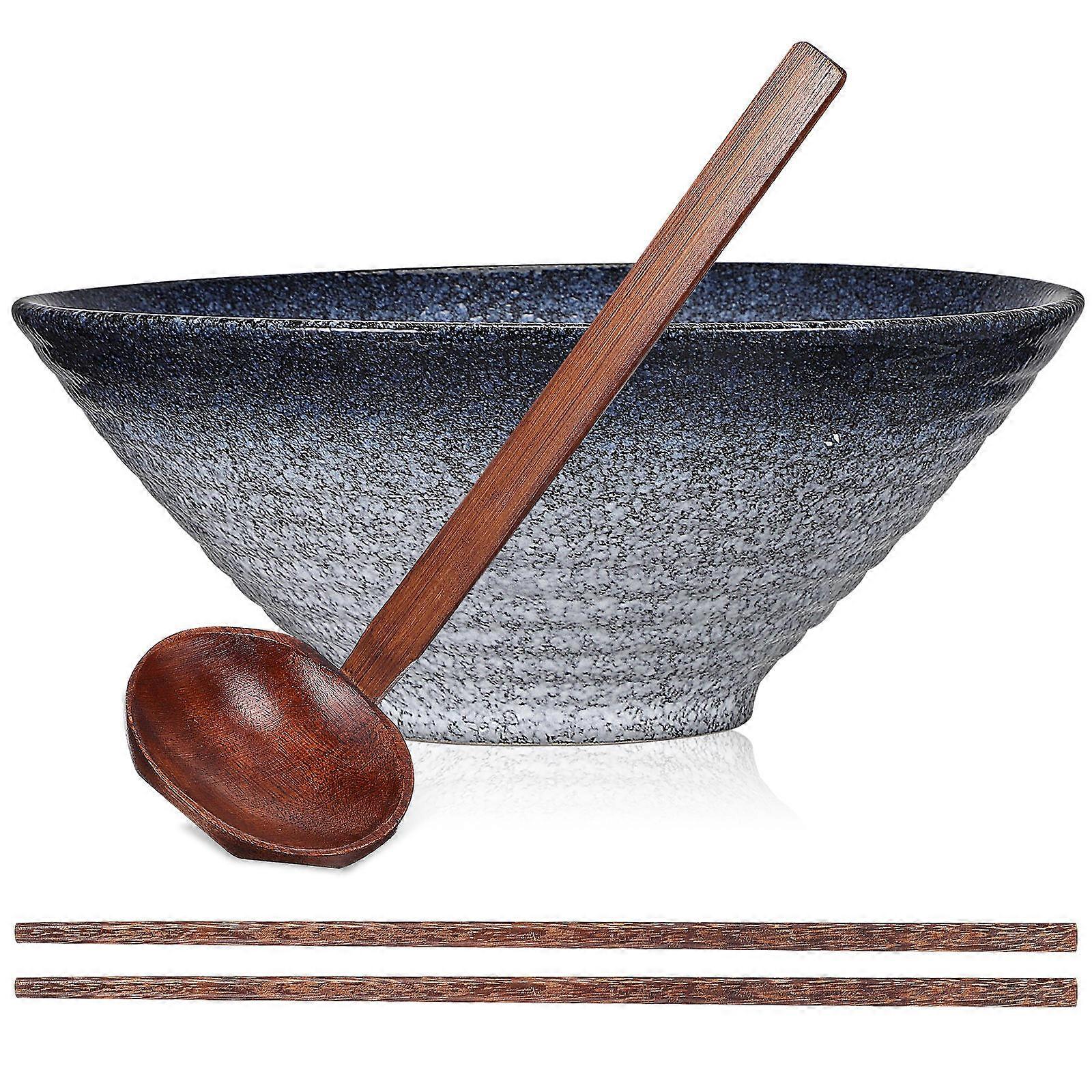 Assorted Color Japanese Style Ceramic Ramen Bowl Set For Pub Use With Spoons And Chopsticks 2Pcs