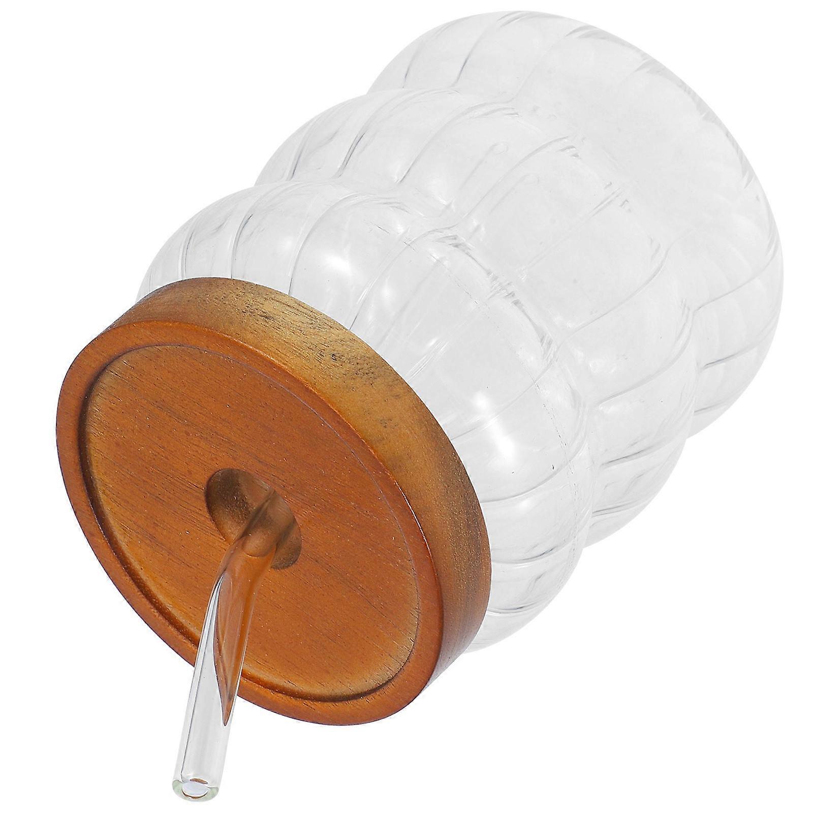 Striped Glass Cup for Drinking 1Set Glass and Wood Material with Straw