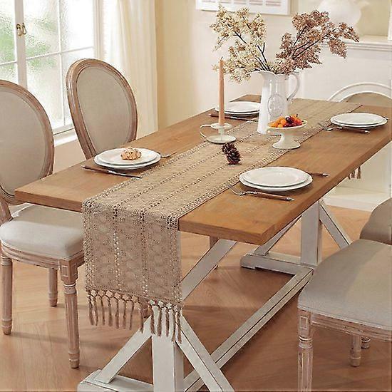 Bohemian style table runner with tassels - linen weave table runner - country style hollow tablecloth table runner - the dining table in spring, home