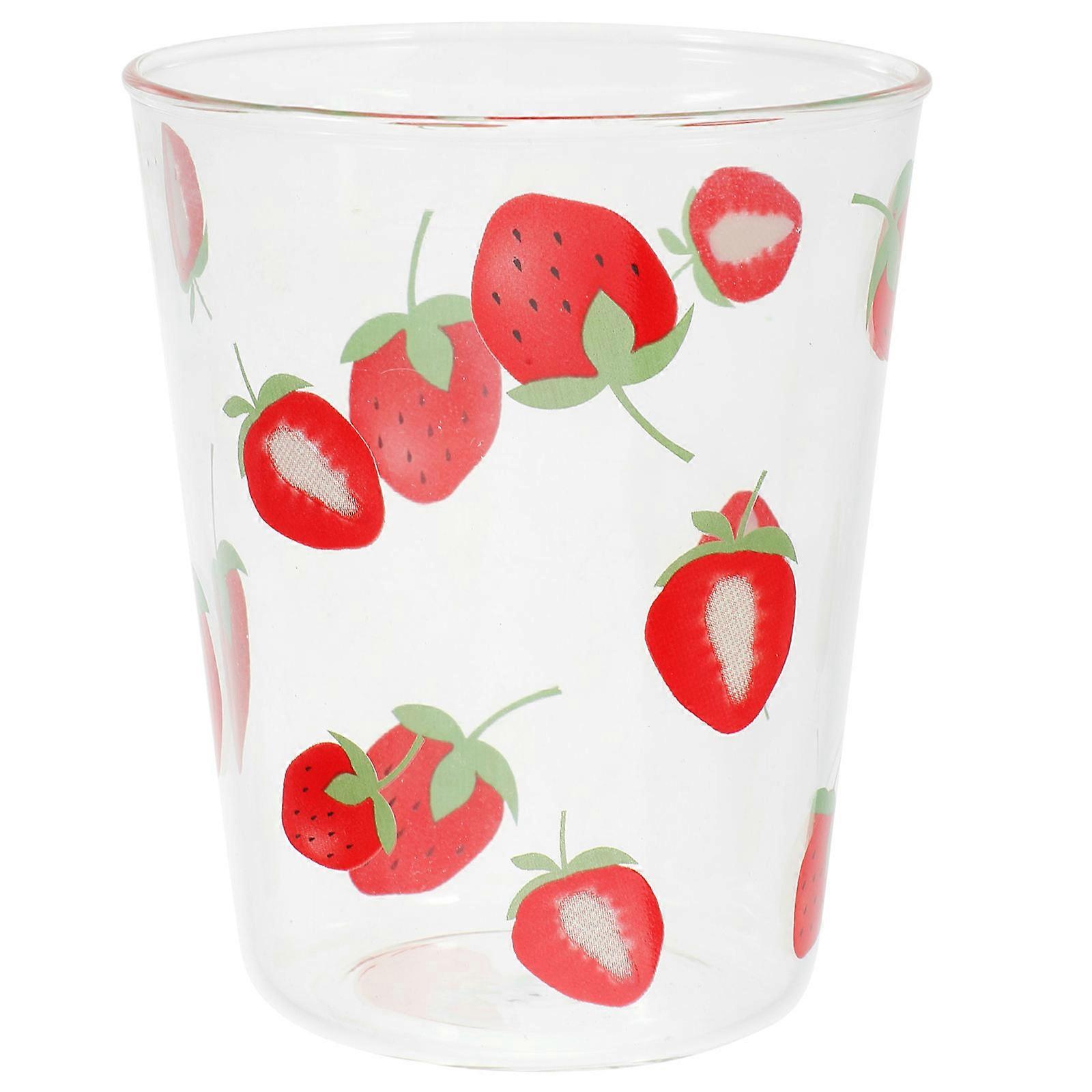 Glass Cup with Strawberry Pattern for Water Use 3Pcs Household Mug