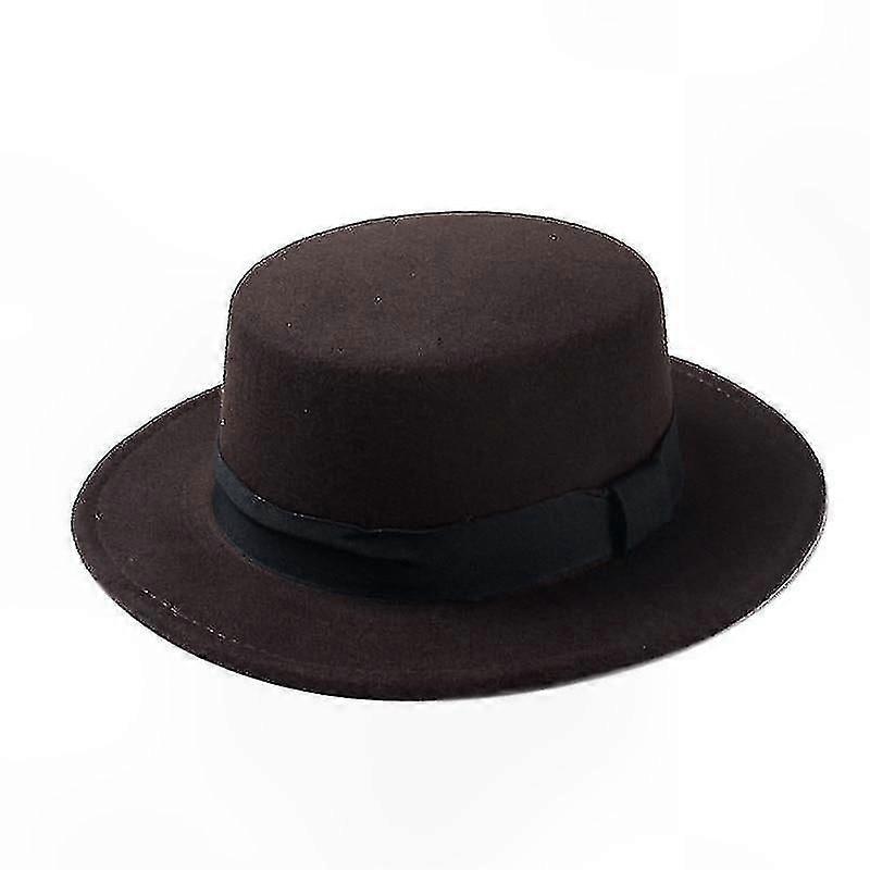 Wool Boater Hat Flat Top Coffee