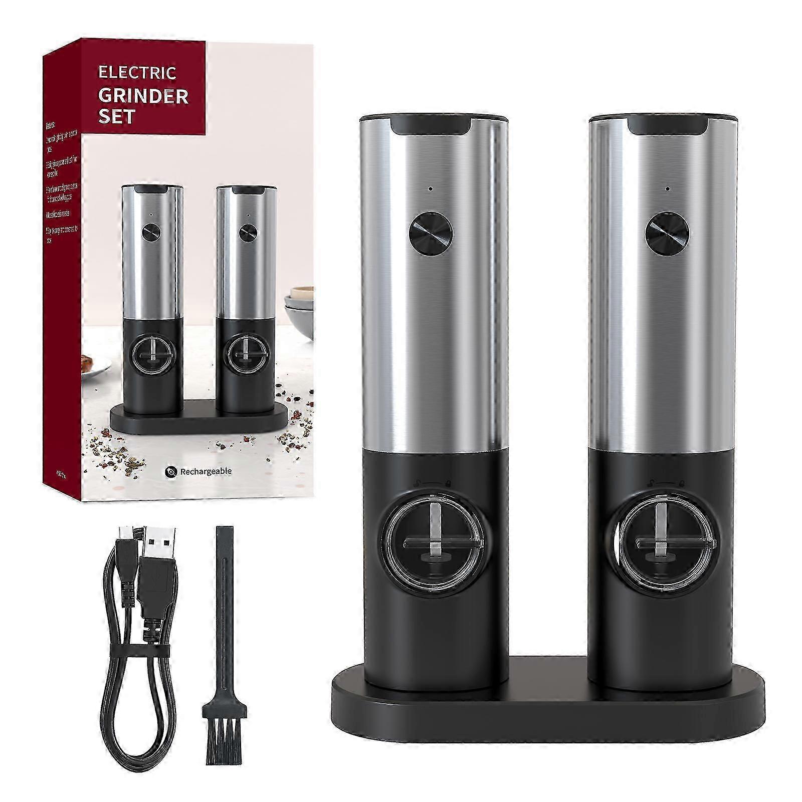 Rechargeable Electric Salt and Pepper Grinder Set, Gravity Automatic Salt & Pepper Mill Grinders with Charging Base--