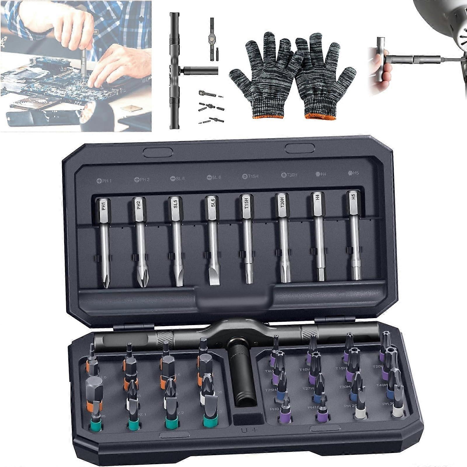 42 In 1 Magnetic Screwdriver Sets Detachable Ratcheting Handle, Magnetic Drive Tool, Multi Bit Ratchet Set, Black