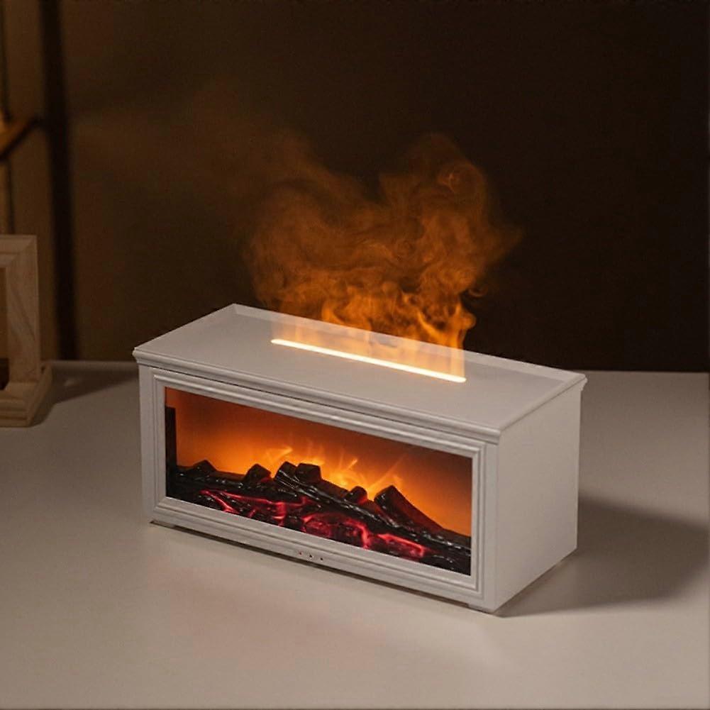 3D Fireplace Flame Aroma Diffuser With Remote Control, Adjustable Mist, Humidifier, Mood Lighting, Auto Shutoff, White