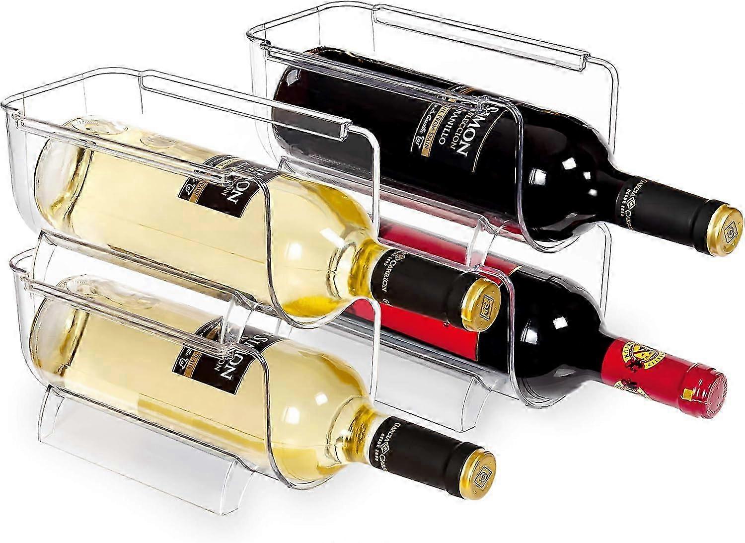 2025 Refrigerator Wine and Water Bottle Holder, 4Pack Stackable Plastic Wine Rack Storage Organizer