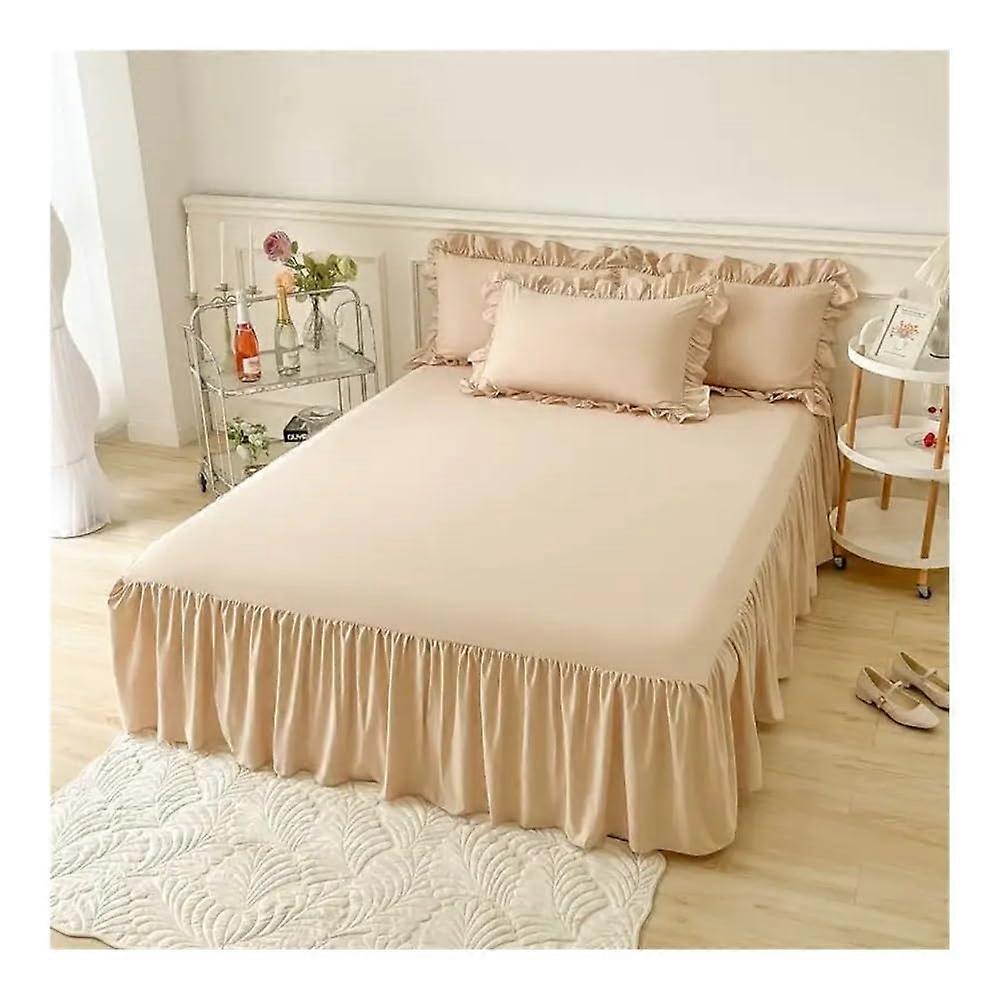 Bed Skirt White Ruffled 17Inch Drop Twin Queen 1.2x2m 3Piece Set With 2 Pillow Shams Elastic Dust Ruffle