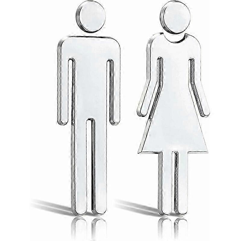 WC-Schilder mit mnnlichem und weiblichem Symbol, WC-Aufkleber, 12 cm, WC-Schilder, Trschild, silberfarben, fr Damen und Herren, selbstklebende WC-Schi
