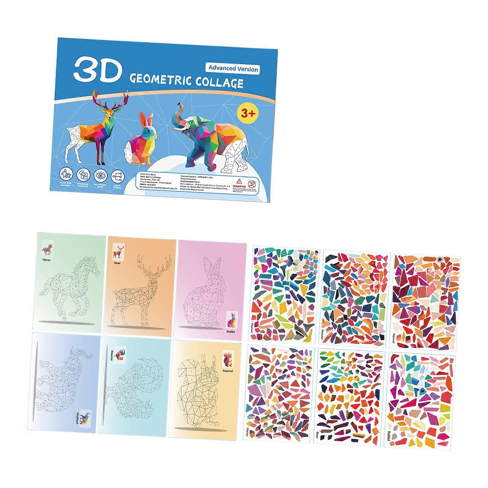 3D Puzzle Art Set For Children Animal Cognitive Training Educational Toy With Digital Sticker Puzzles Recognition Toy Multicolor