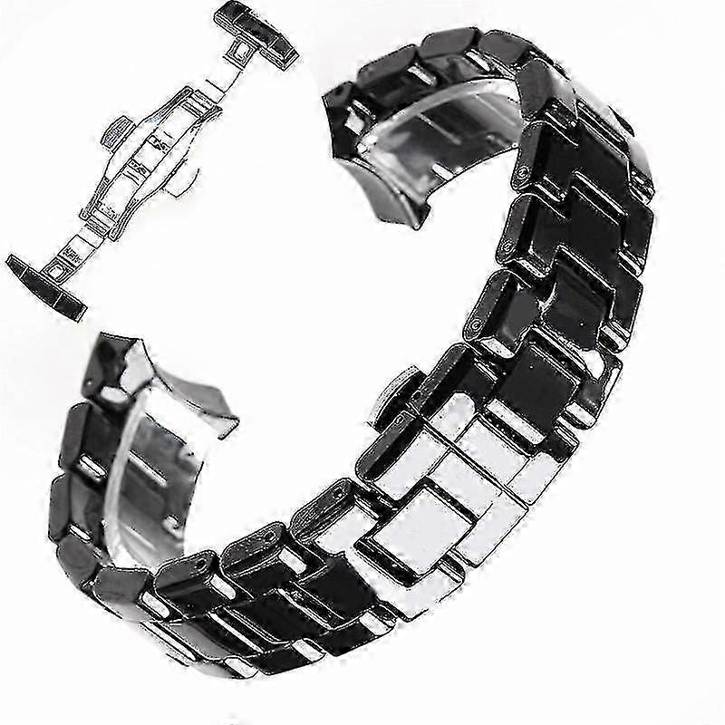 18 מ"מ 22mm רצועה קרמית עבור Armani שעון Ar1400 Ar1410 Ar1402 Ar1401 גברים נשים להקה חגורת צמיד שחור לבן פרפר כפתור XH