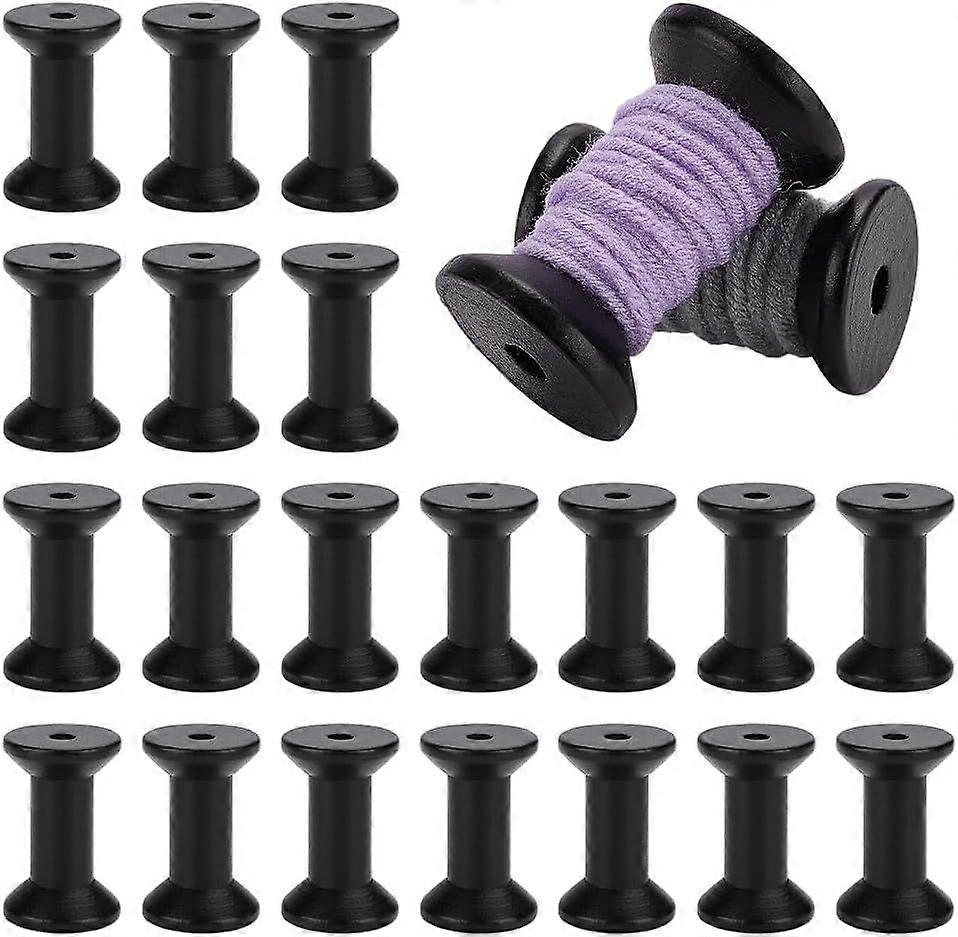 30pcs Black Wood Spools Small Empty Thread Spool 2 inch Wire Weaving Bobbins Wooden Sewing Thread Spools String Spool Bulk for Embroidery Textile Sewi