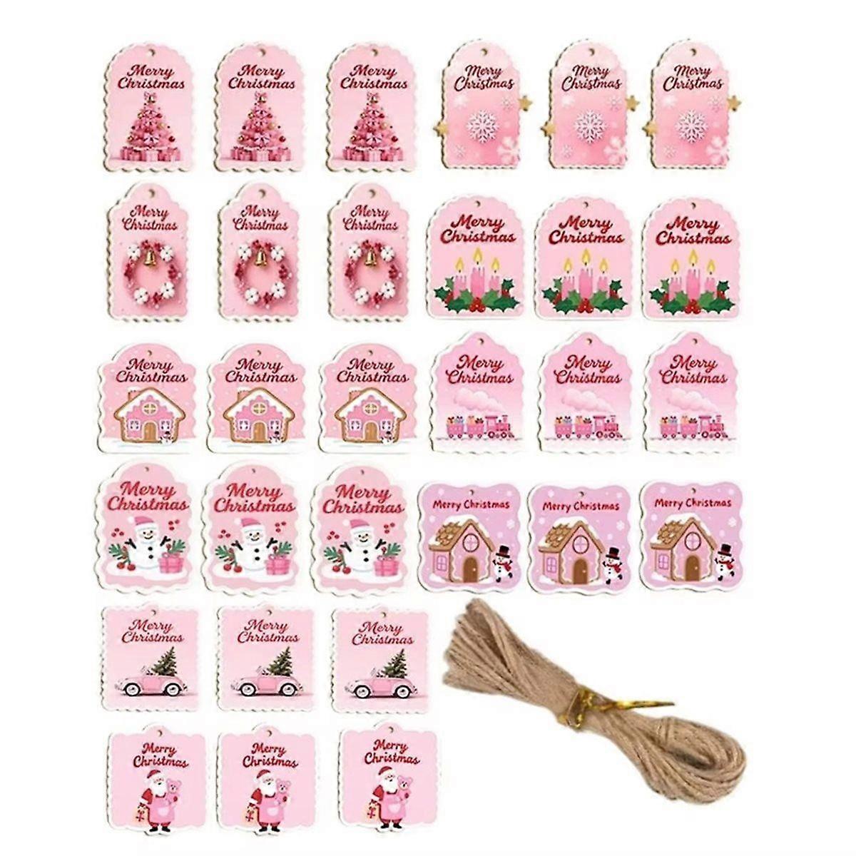 Christmas Tags with String 30 Pieces Card Ornaments Wood Christmas Tags with String and Holes for Ho