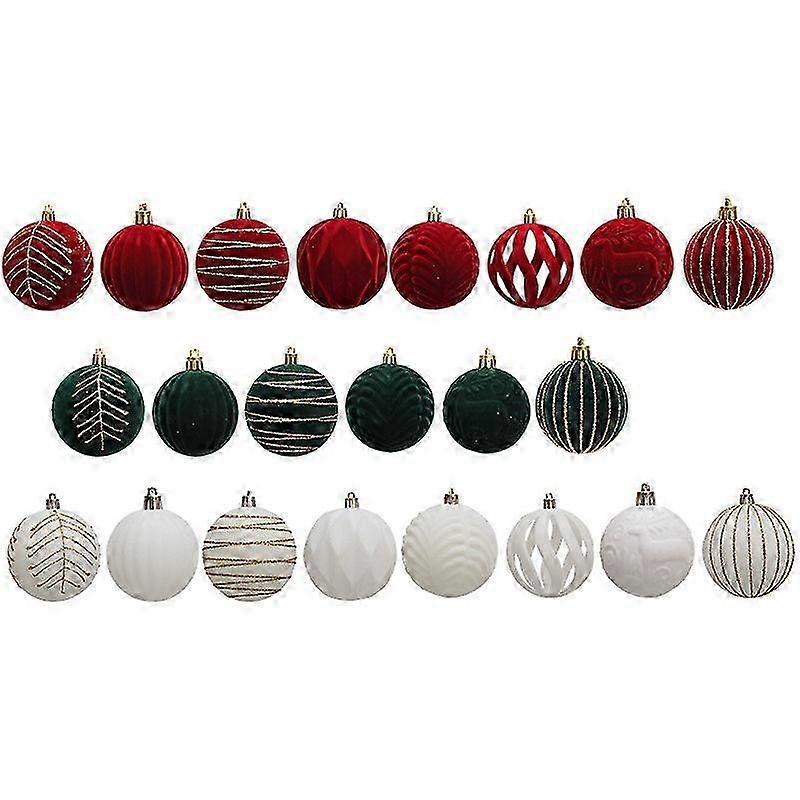 Christmas Tree Hanging Balls with Red Flocking, Multi-color Painted Flannel Decorations 12pcs